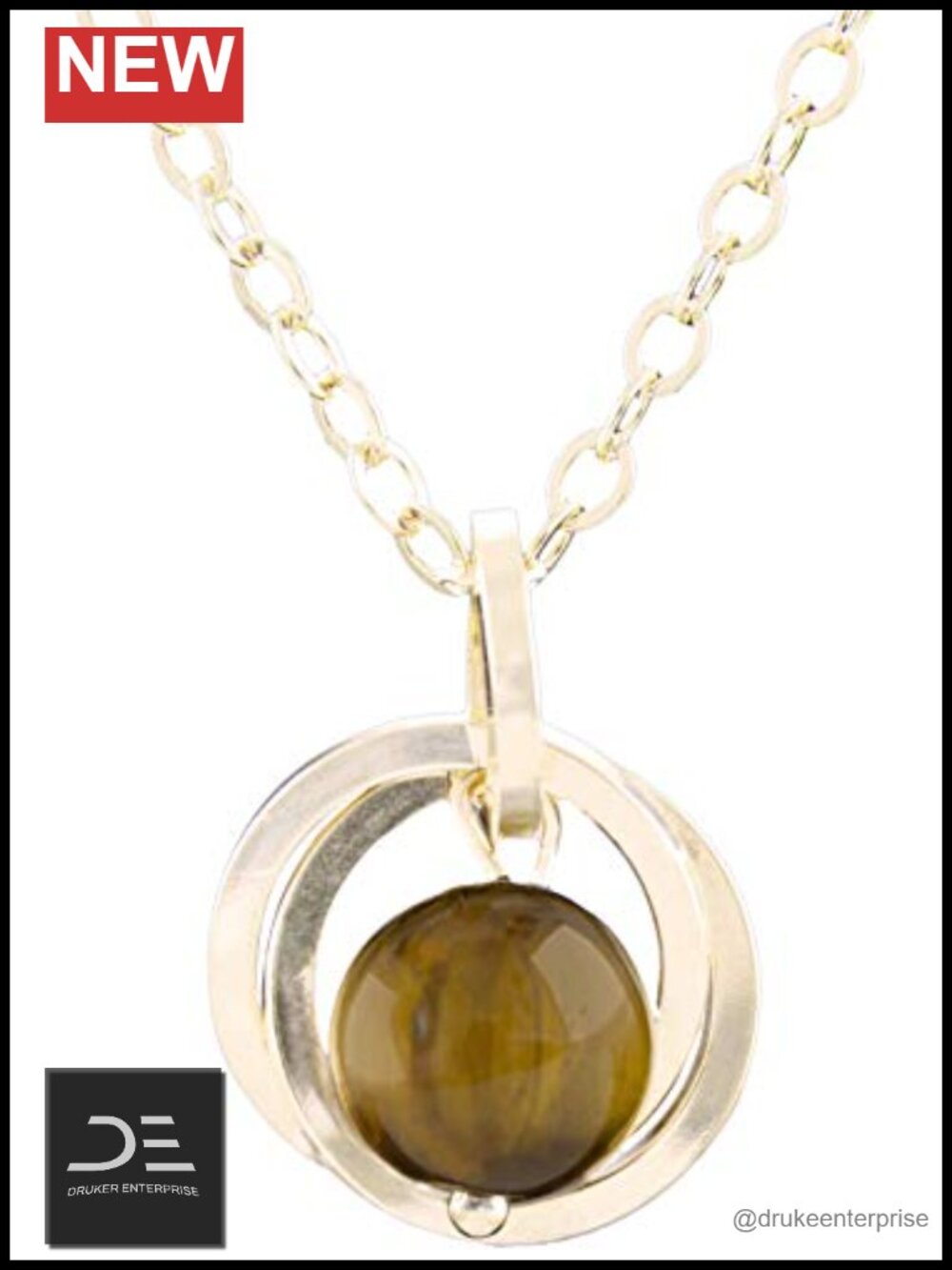 Handcrafted 14K Yellow Gold Filled Tiger Eye Pendant Necklace, 18" Chain